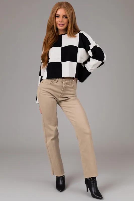 Risen Camel High Rise Straight Leg Raw Hem Jeans made by Risen