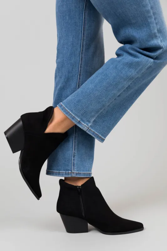 Black Suede Pointed Toe Side Slit Booties sold by Lime Lush