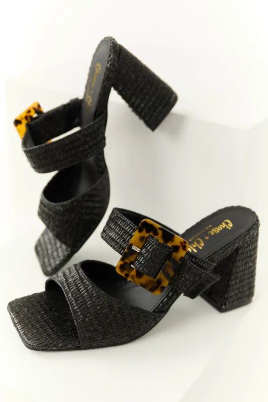 Black Woven Accent Buckle Strap Heels sold by Lime Lush