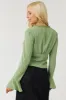 Deep Pistachio Long Sleeve Lace Trim Front Tie Top sold by Lime Lush