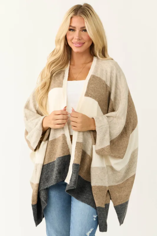 Coconut Thick Stripe Poncho Style Cardigan sold by Lime Lush