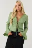 Deep Pistachio Long Sleeve Lace Trim Front Tie Top sold by Lime Lush