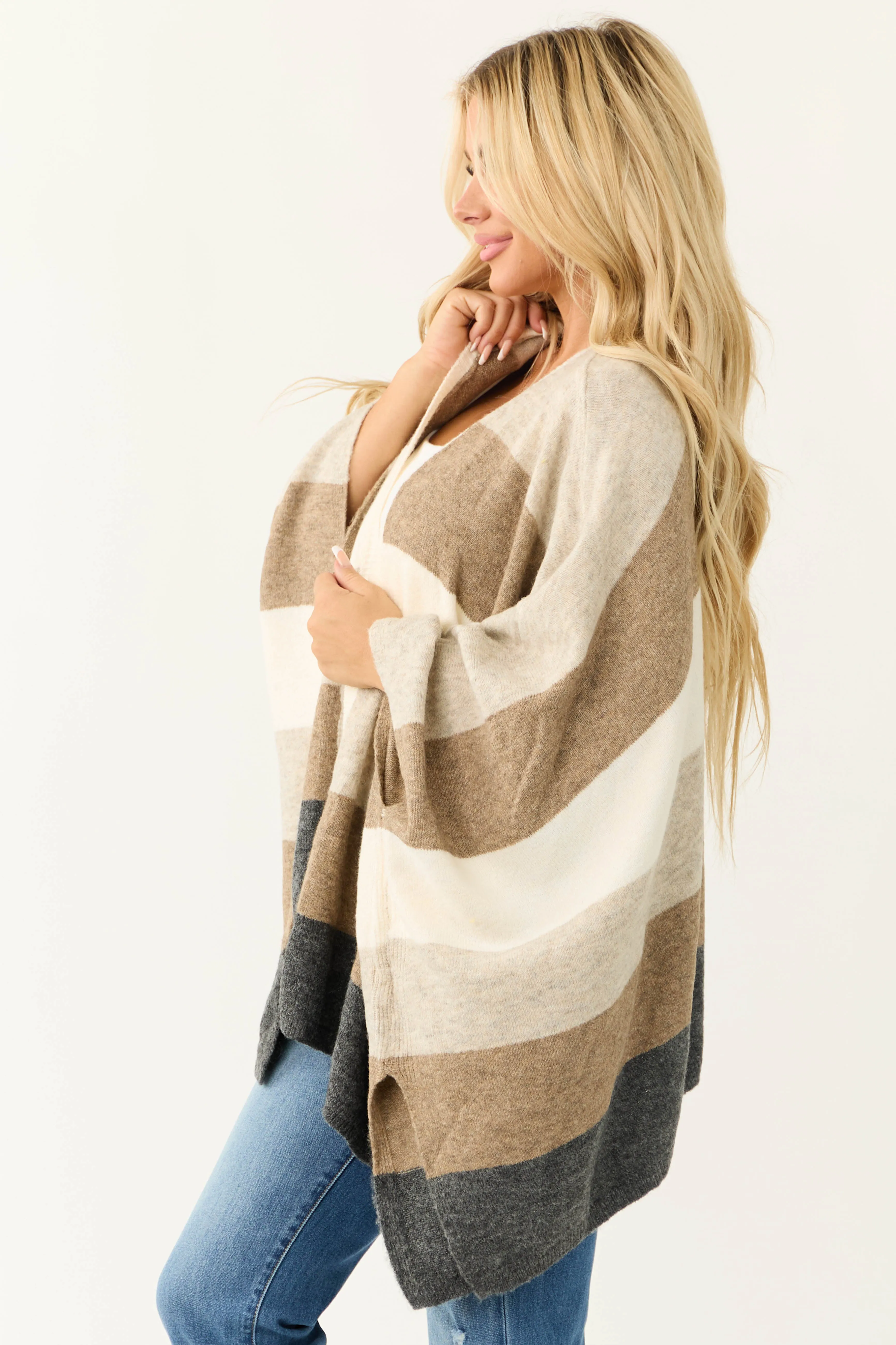 Coconut Thick Stripe Poncho Style Cardigan sold by Lime Lush product image thumbnail 4