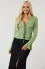 Deep Pistachio Long Sleeve Lace Trim Front Tie Top sold by Lime Lush