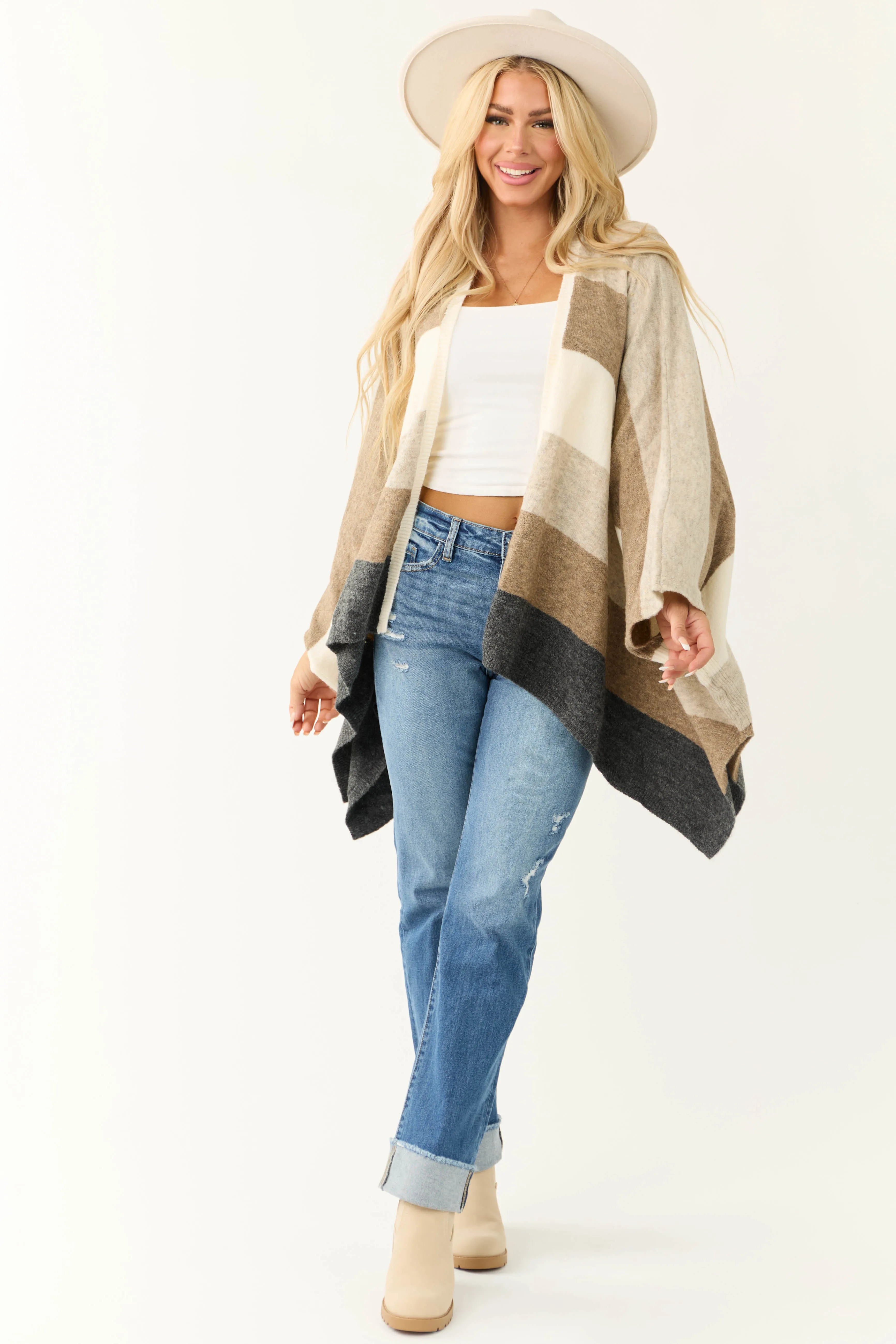 Coconut Thick Stripe Poncho Style Cardigan sold by Lime Lush product image thumbnail 3