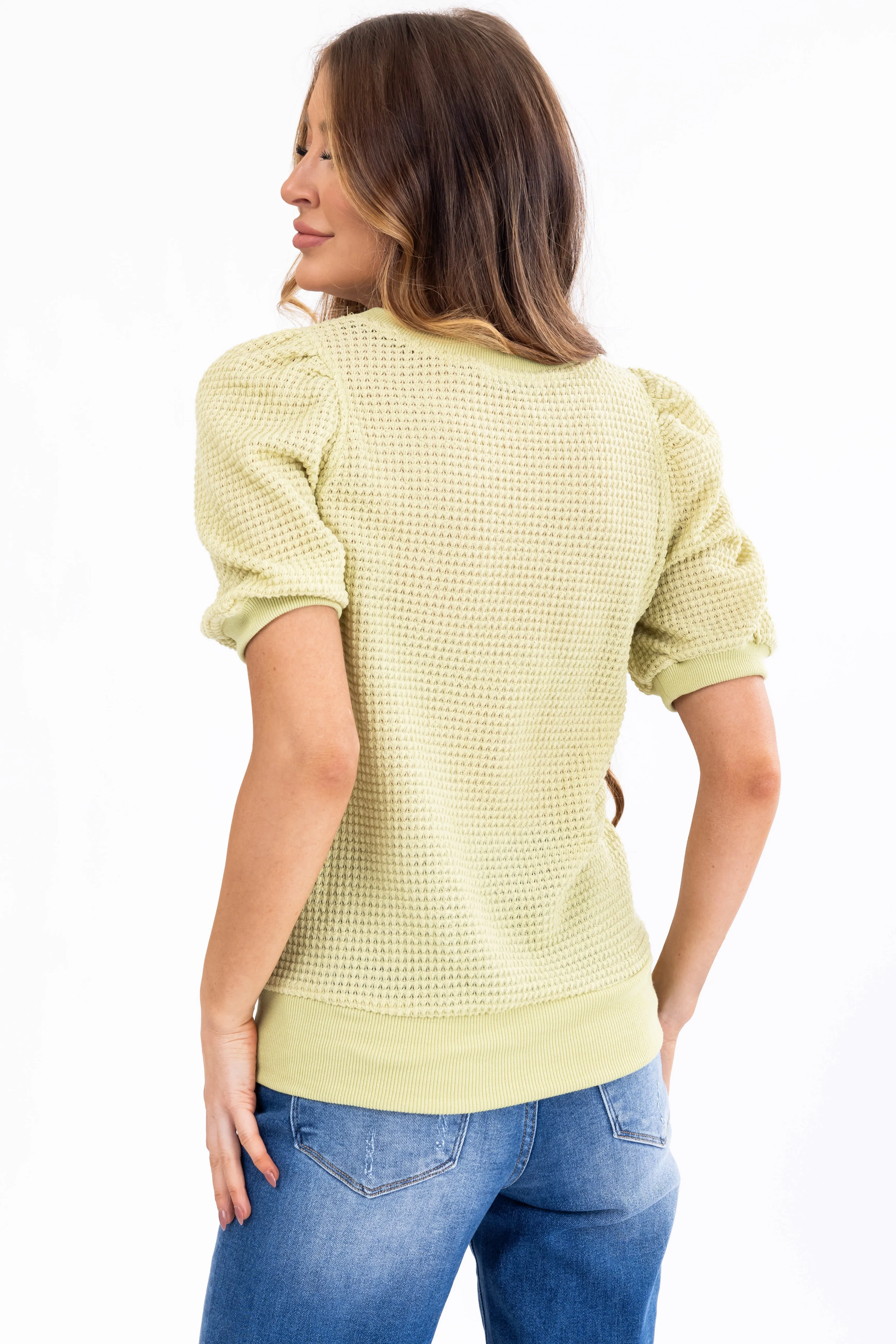 Light Lime Waffle Knit Puff Sleeve Top sold by Lime Lush product image thumbnail 5
