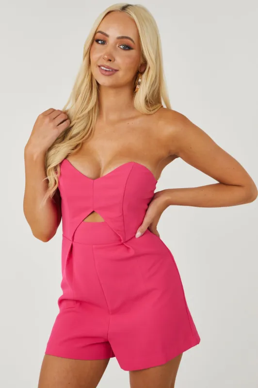 Hot Pink Strapless Cut Out Pleated Bustier Romper sold by Lime Lush