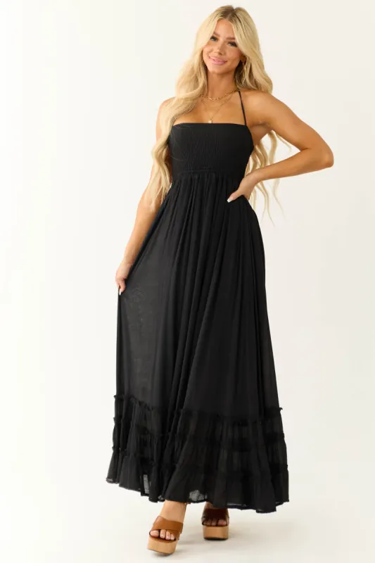 Black Ruffle Bottom Sleeveless Maxi Dress sold by Lime Lush