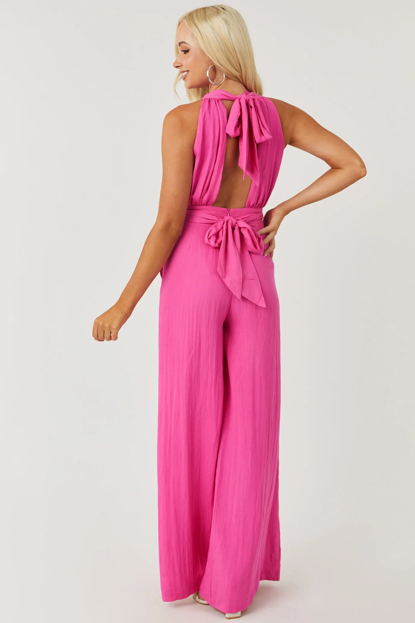 Vibrant Pink Plunging Neck O-Ring Jumpsuit sold by Lime Lush product image thumbnail 4