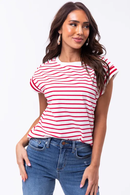 Flying Tomato Cherry Striped Cap Sleeve Top sold by Lime Lush