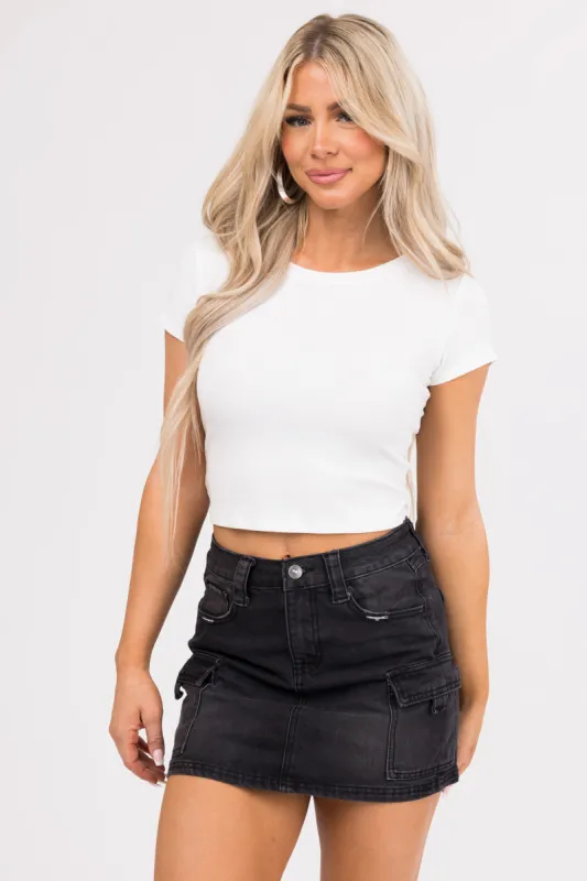 She+Sky White Ribbed Short Sleeve Basic Crop Top sold by Lime Lush