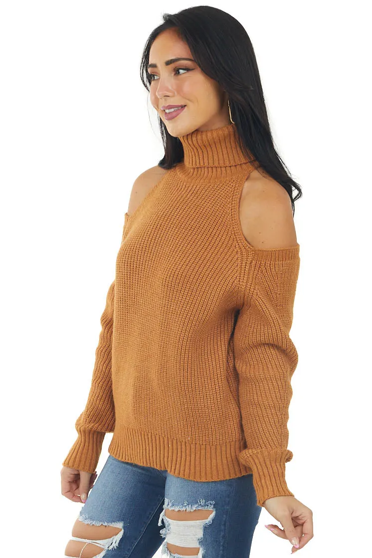 Caramel Cold Shoulder Turtleneck Knit Sweater sold by Lime Lush product image thumbnail 4