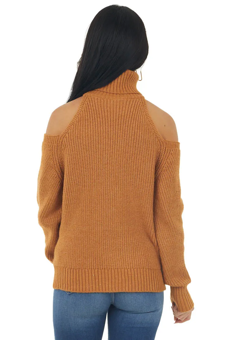 Caramel Cold Shoulder Turtleneck Knit Sweater sold by Lime Lush product image thumbnail 5