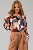 Olive Abstract Print Satin Long Sleeve Blouse sold by Lime Lush
