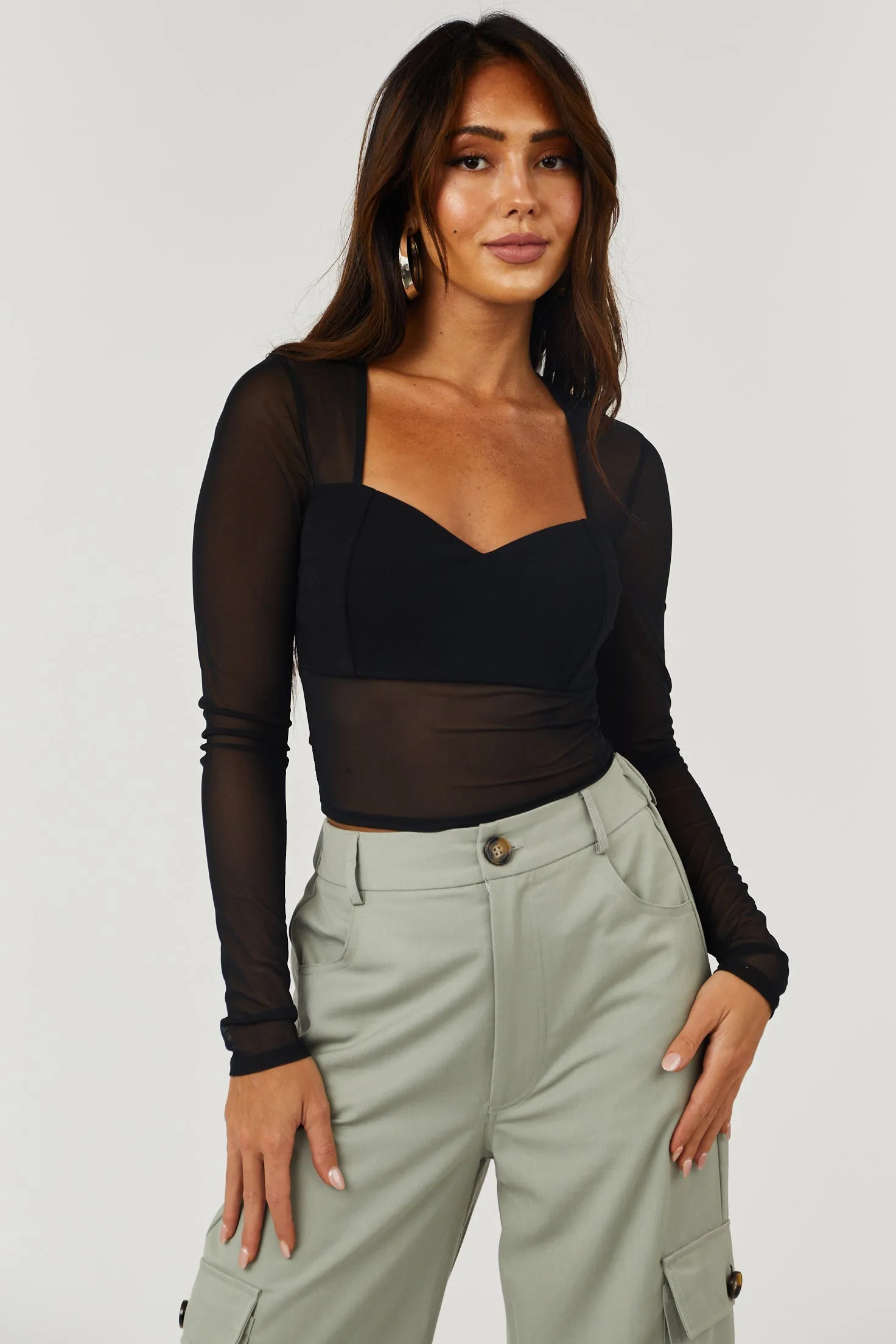 Black Long Sleeve Sheer Mesh Top with Bust Lining sold by Lime Lush product image thumbnail 2