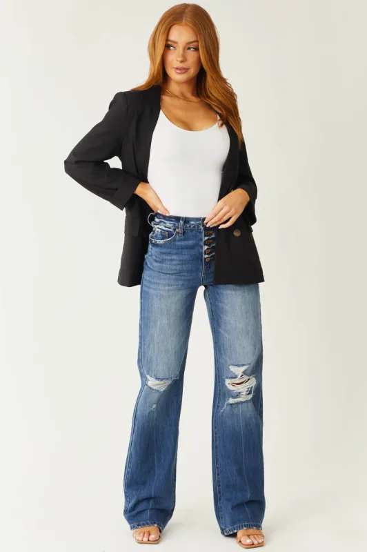 KanCan Medium Wash High Rise Distressed Knee Jeans sold by Lime Lush