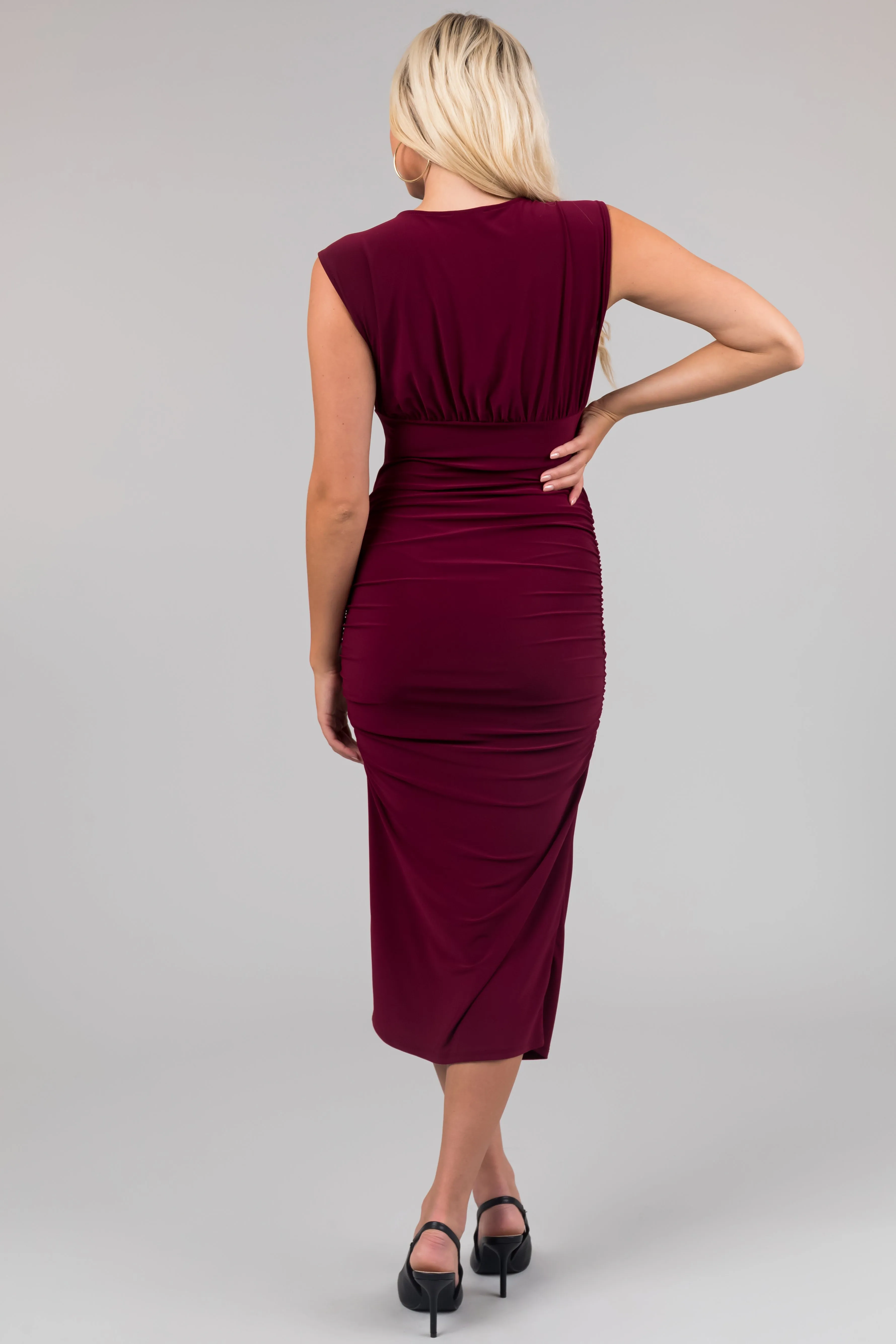Dark Boysenberry Deep V Neck Bodycon Midi Dress sold by Lime Lush product image thumbnail 5