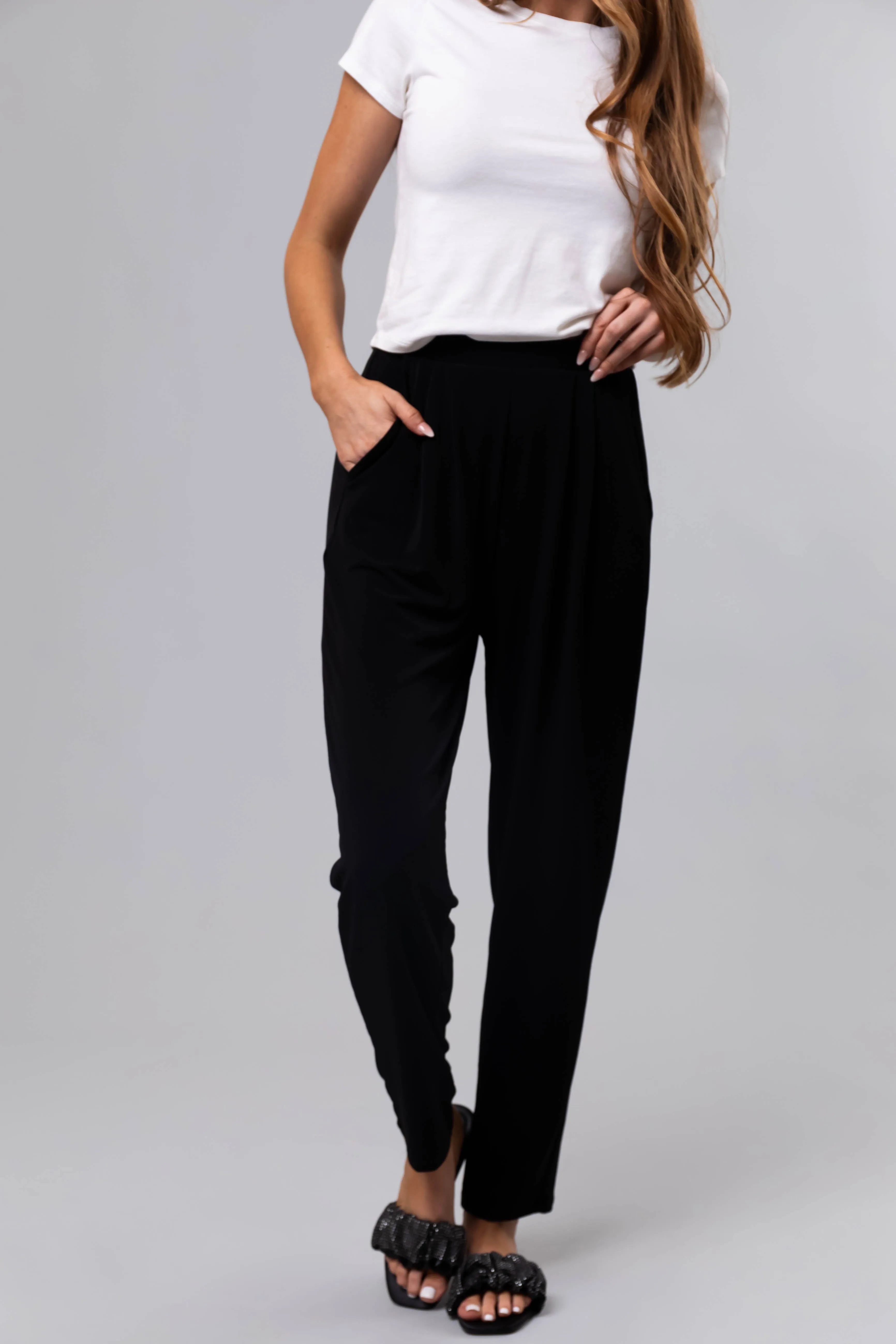 Black High Waist Pleated Straight Leg Pants sold by Lime Lush product image thumbnail 2