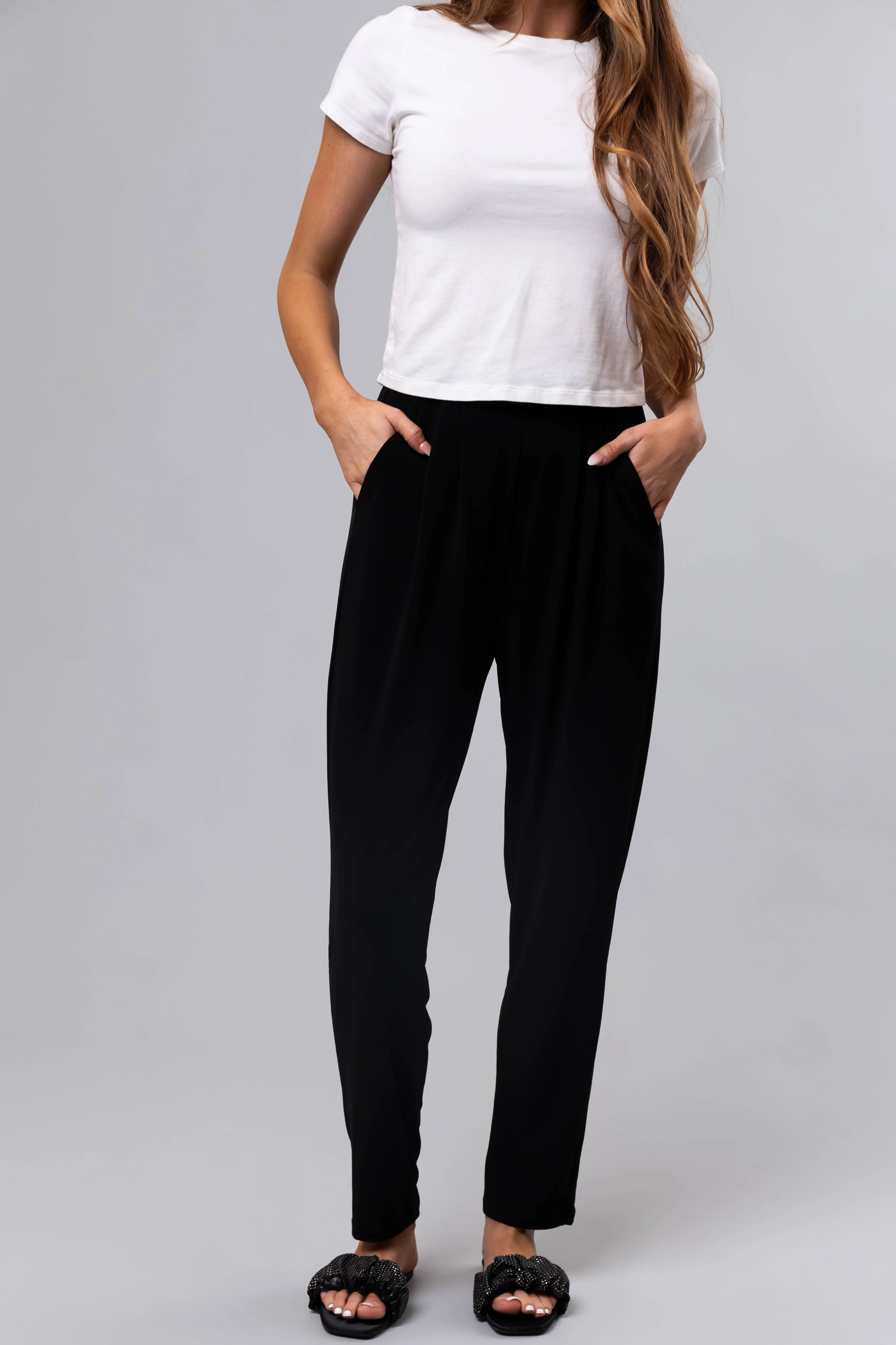 Black High Waist Pleated Straight Leg Pants sold by Lime Lush product image thumbnail 3