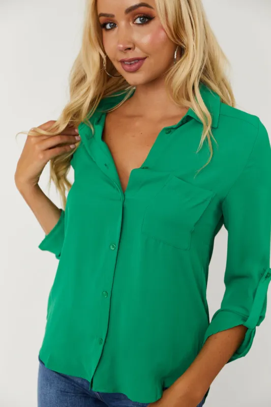 Jade Chest Pocket Collared Blouse sold by Lime Lush