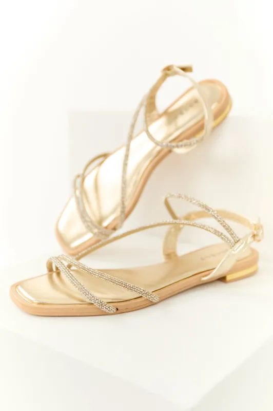 Gold Rhinestone Cross Strap Open Toed Sandals sold by Lime Lush