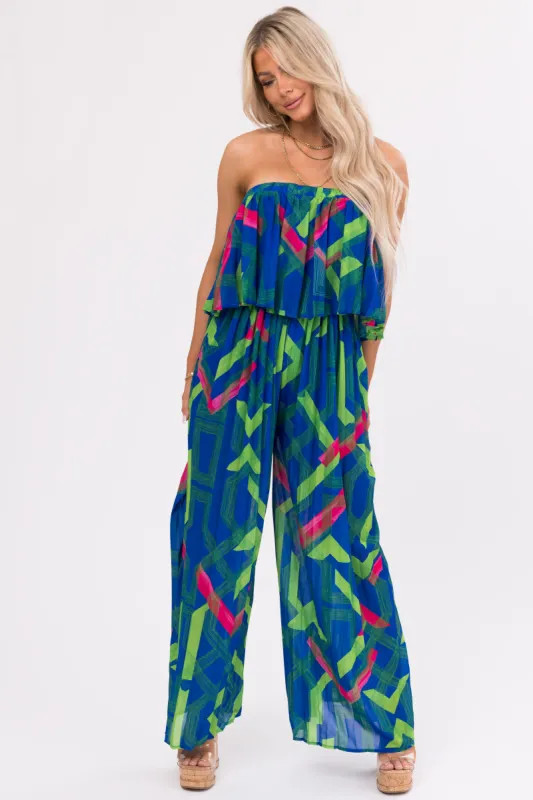 Flying Tomato Royal Blue Strapless Jumpsuit sold by Lime Lush