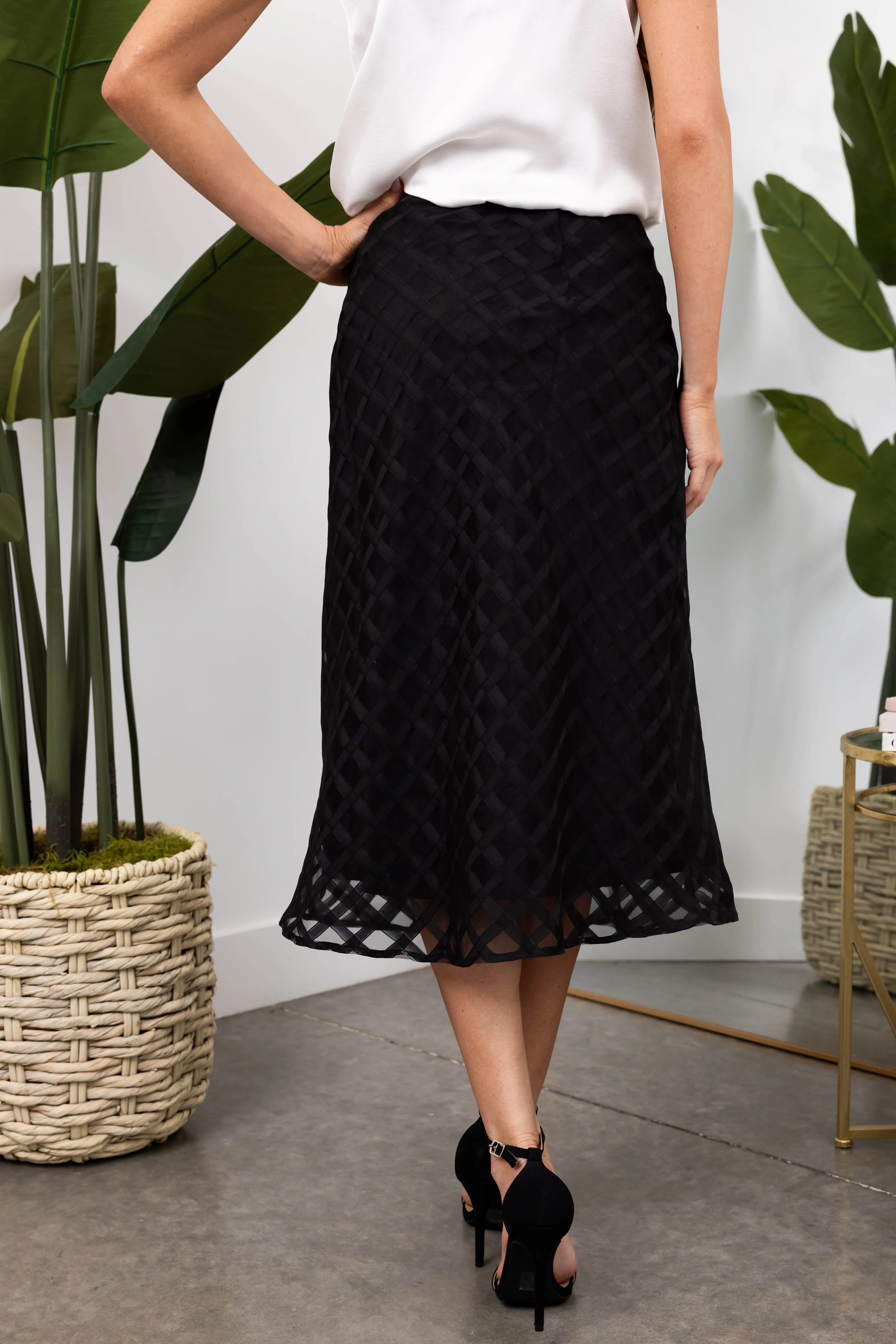 She+Sky Black Windowpane Organza Midi Skirt sold by Lime Lush product image thumbnail 4