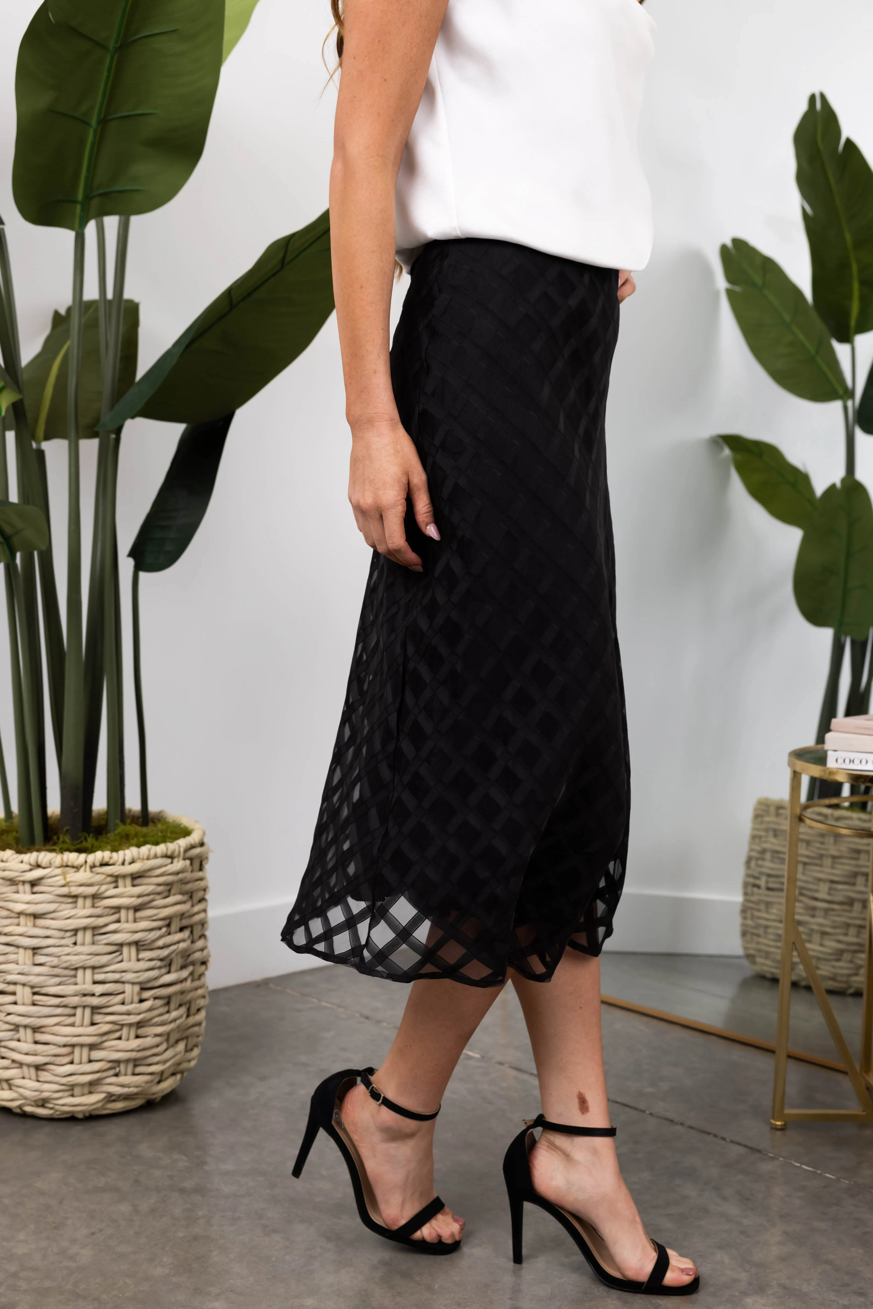 She+Sky Black Windowpane Organza Midi Skirt sold by Lime Lush product image thumbnail 3