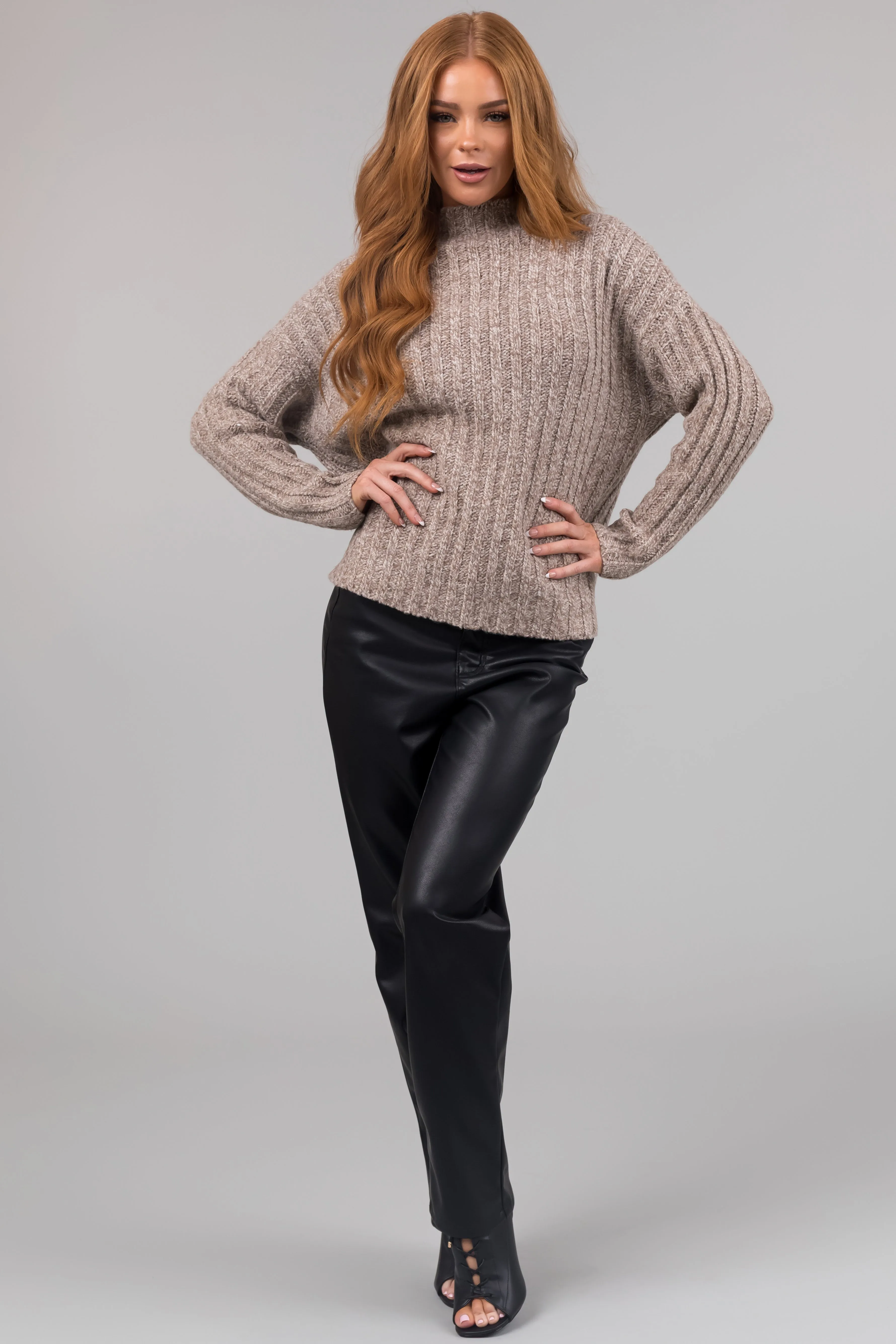 Latte High Neck Chunky Knit Sweater sold by Lime Lush product image thumbnail 4