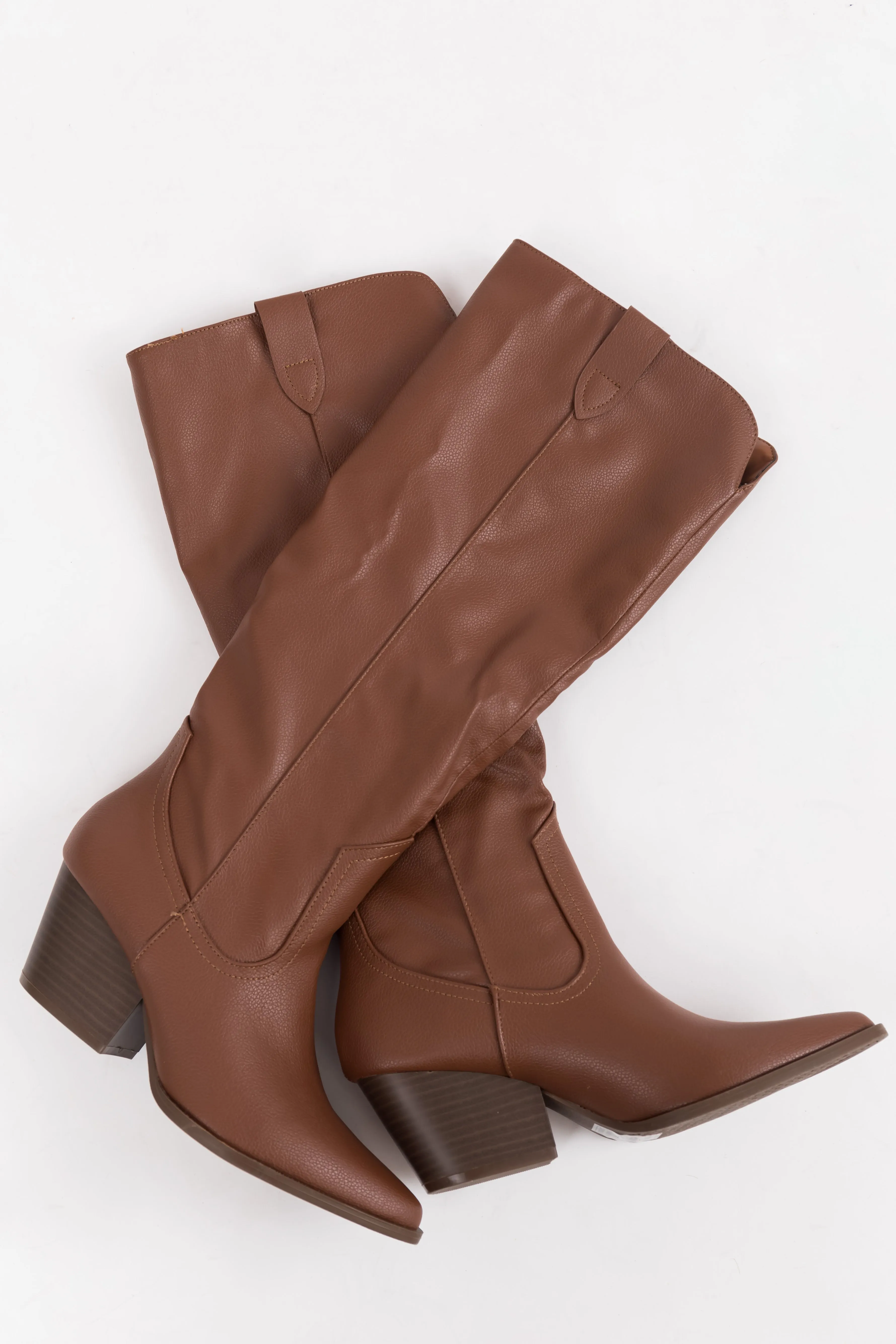 Chestnut Pleather Knee High Western Boots sold by Lime Lush product image thumbnail 4