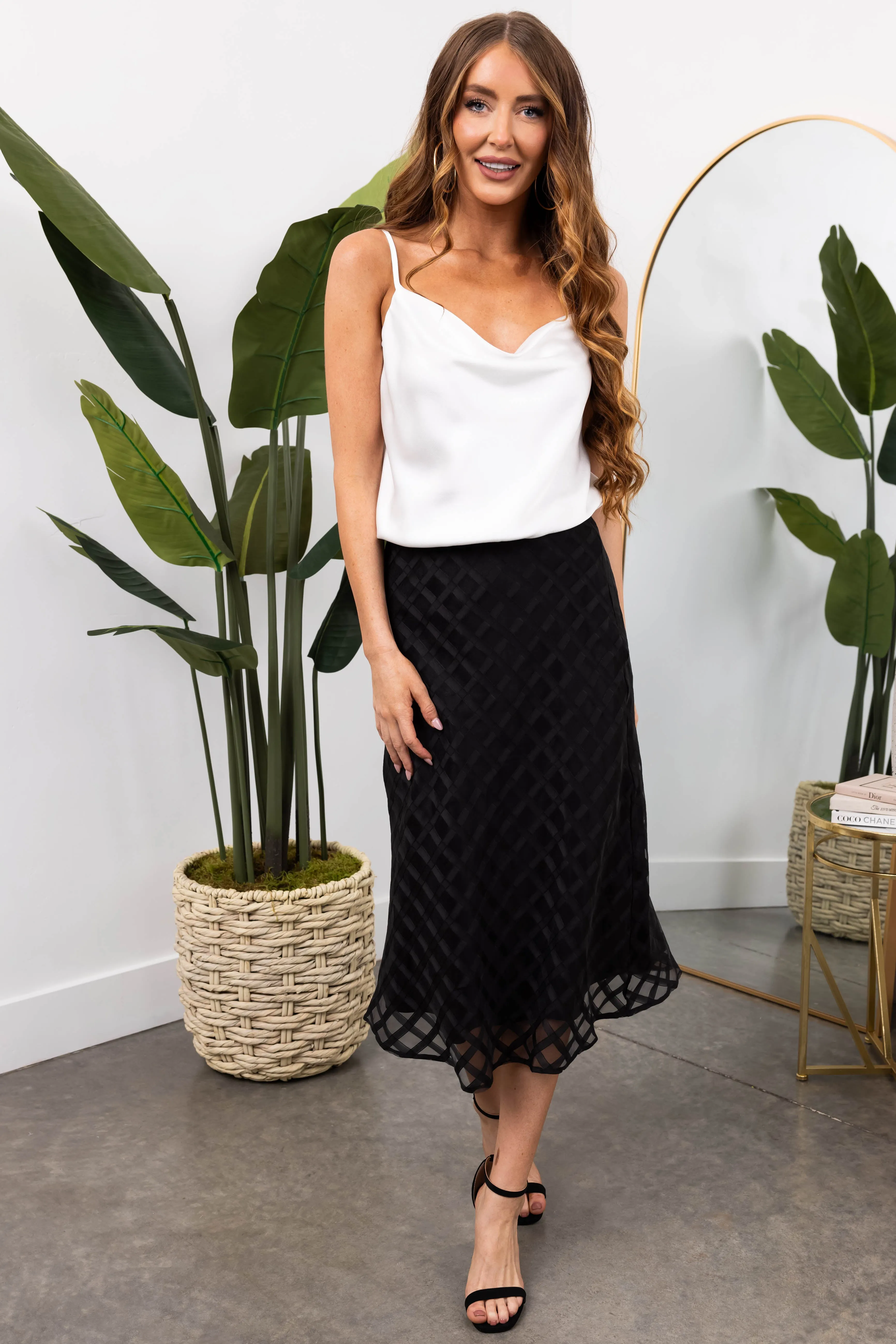 She+Sky Black Windowpane Organza Midi Skirt sold by Lime Lush