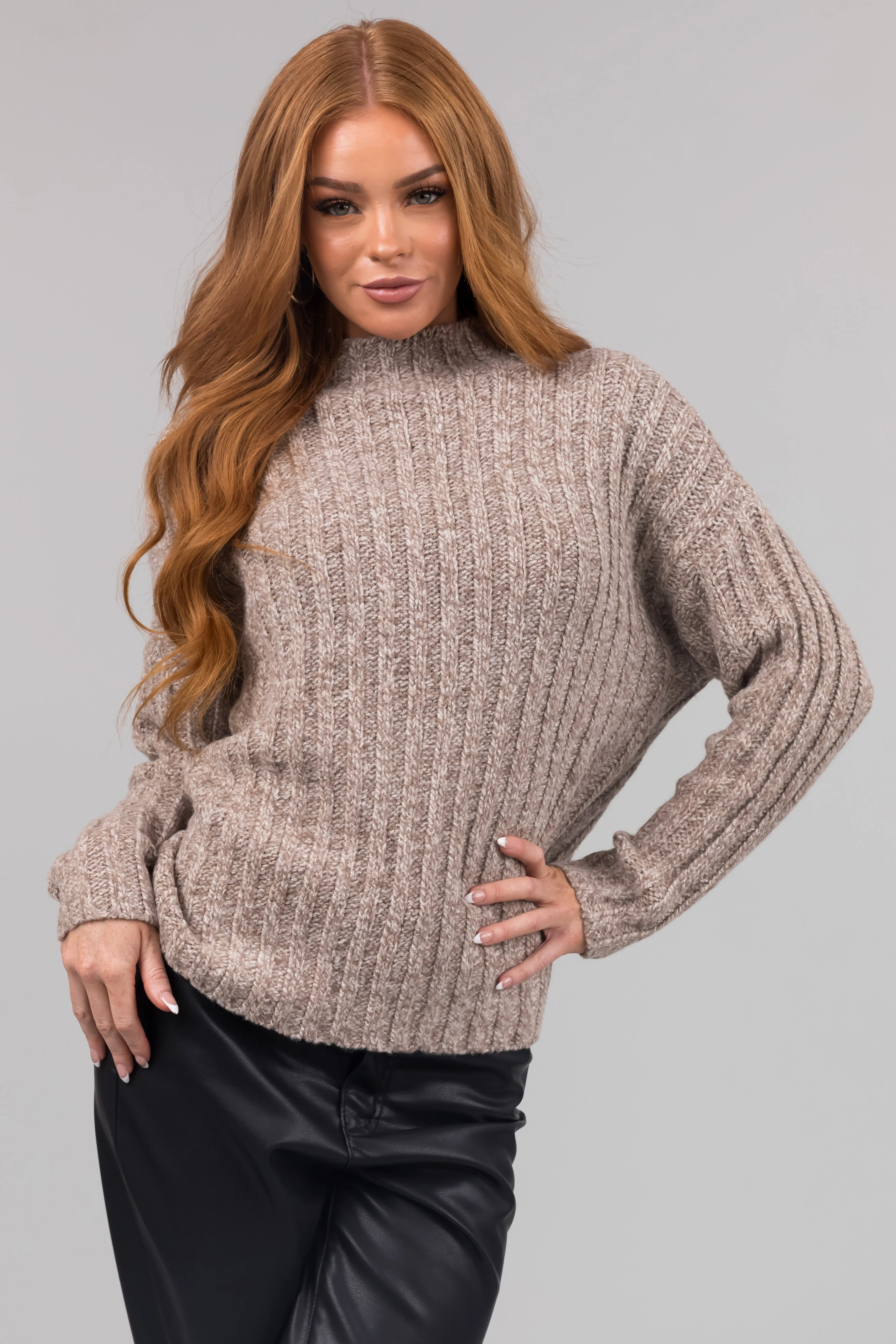 Latte High Neck Chunky Knit Sweater sold by Lime Lush