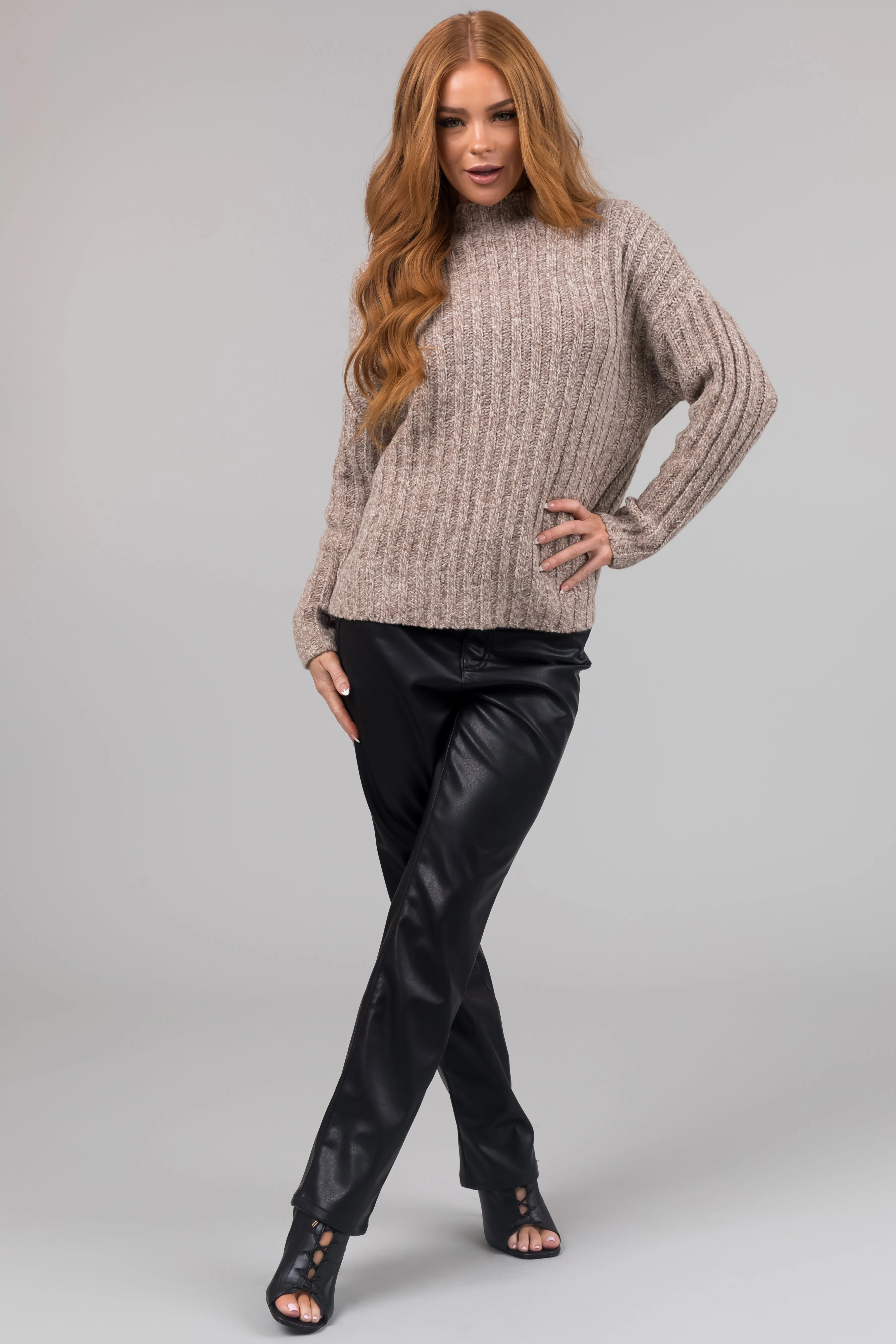 Latte High Neck Chunky Knit Sweater sold by Lime Lush product image thumbnail 5