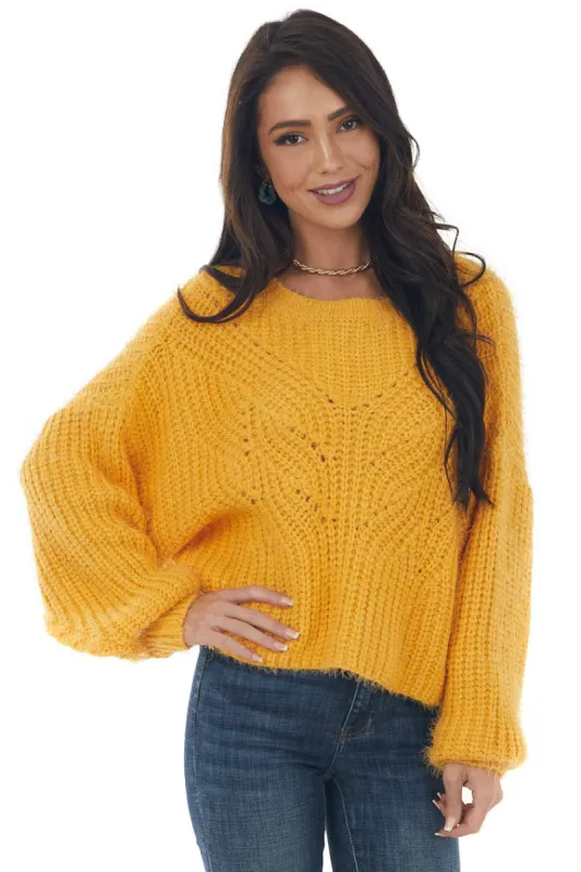 She+Sky Amber Long Sleeve Fuzzy Cable Knit Sweater sold by Lime Lush