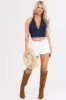 Dark Denim Deep V Halter Neck Crop Top sold by Lime Lush