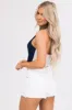 Dark Denim Deep V Halter Neck Crop Top sold by Lime Lush
