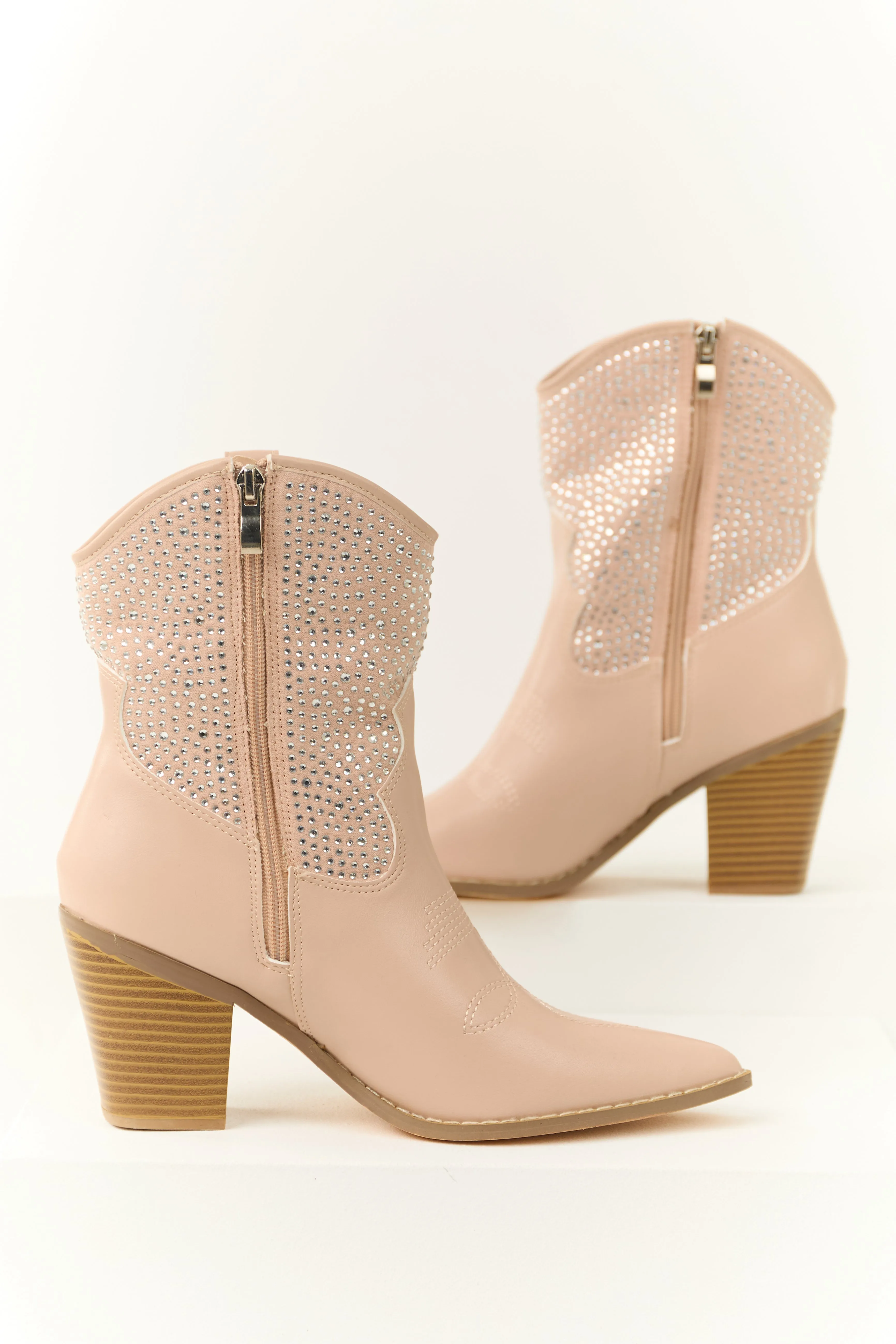 Pale Blush Rhinestone Embellished Western Booties sold by Lime Lush product image thumbnail 2