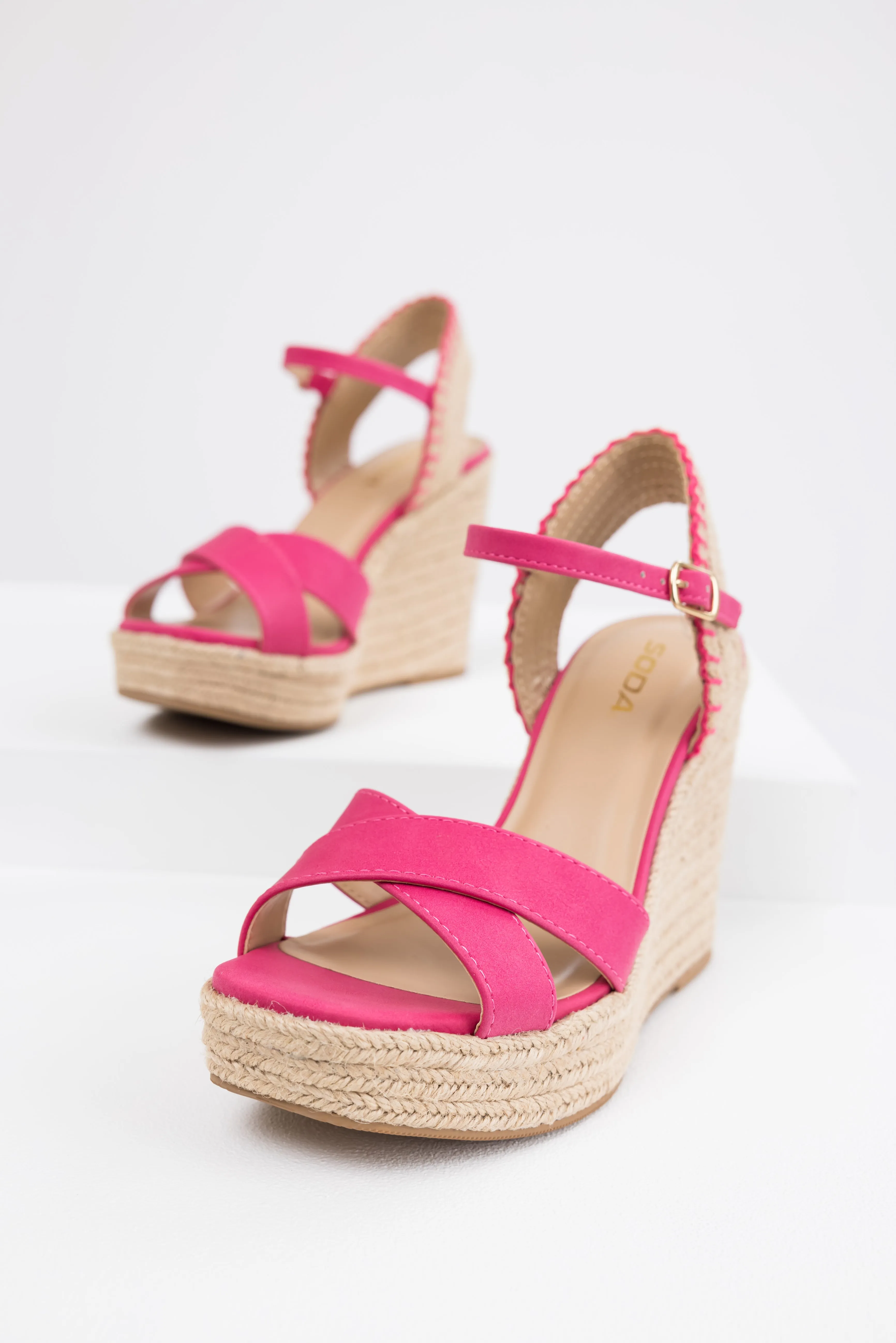 Hot Pink Cross Strap Platform Espadrille Wedges sold by Lime Lush product image thumbnail 2