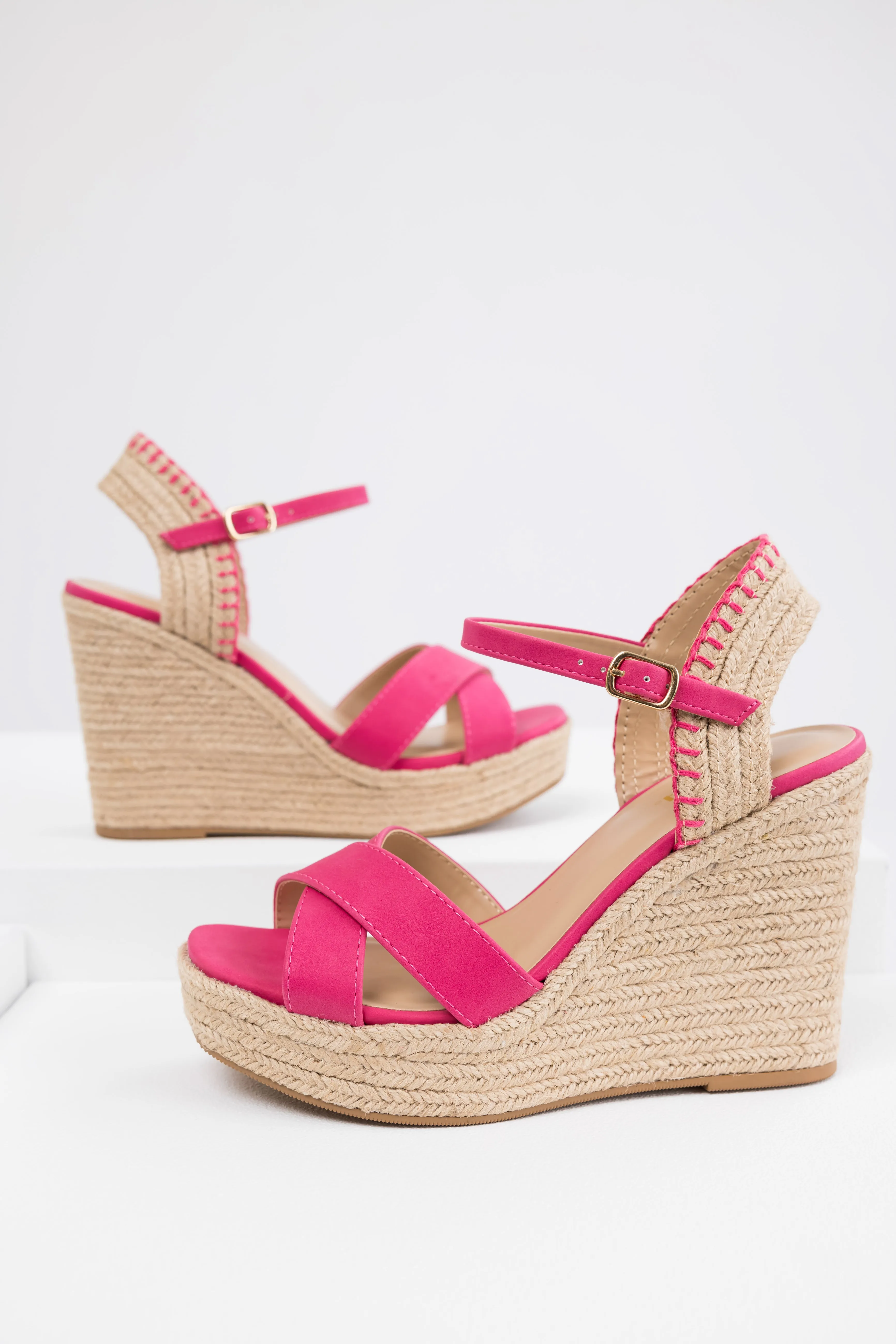 Hot Pink Cross Strap Platform Espadrille Wedges sold by Lime Lush product image thumbnail 4
