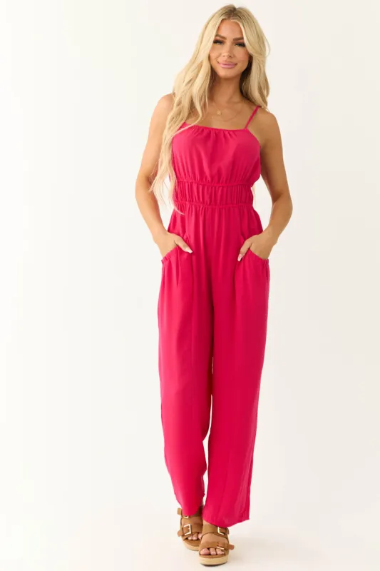 Raspberry Front Pintuck Sleeveless Jumpsuit sold by Lime Lush