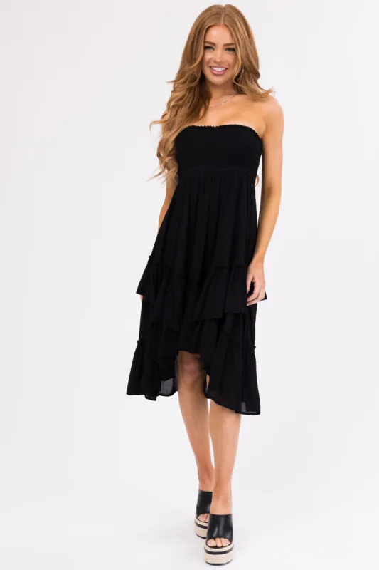 Black Smocked Convertible Midi Skirt High Low Dress sold by Lime Lush