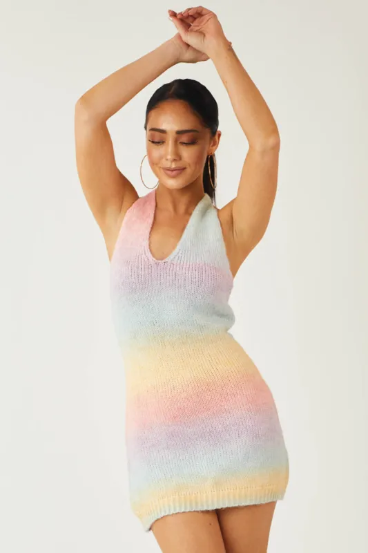 Pastel Rainbow Ombre Halter Mini Dress sold by Lime Lush