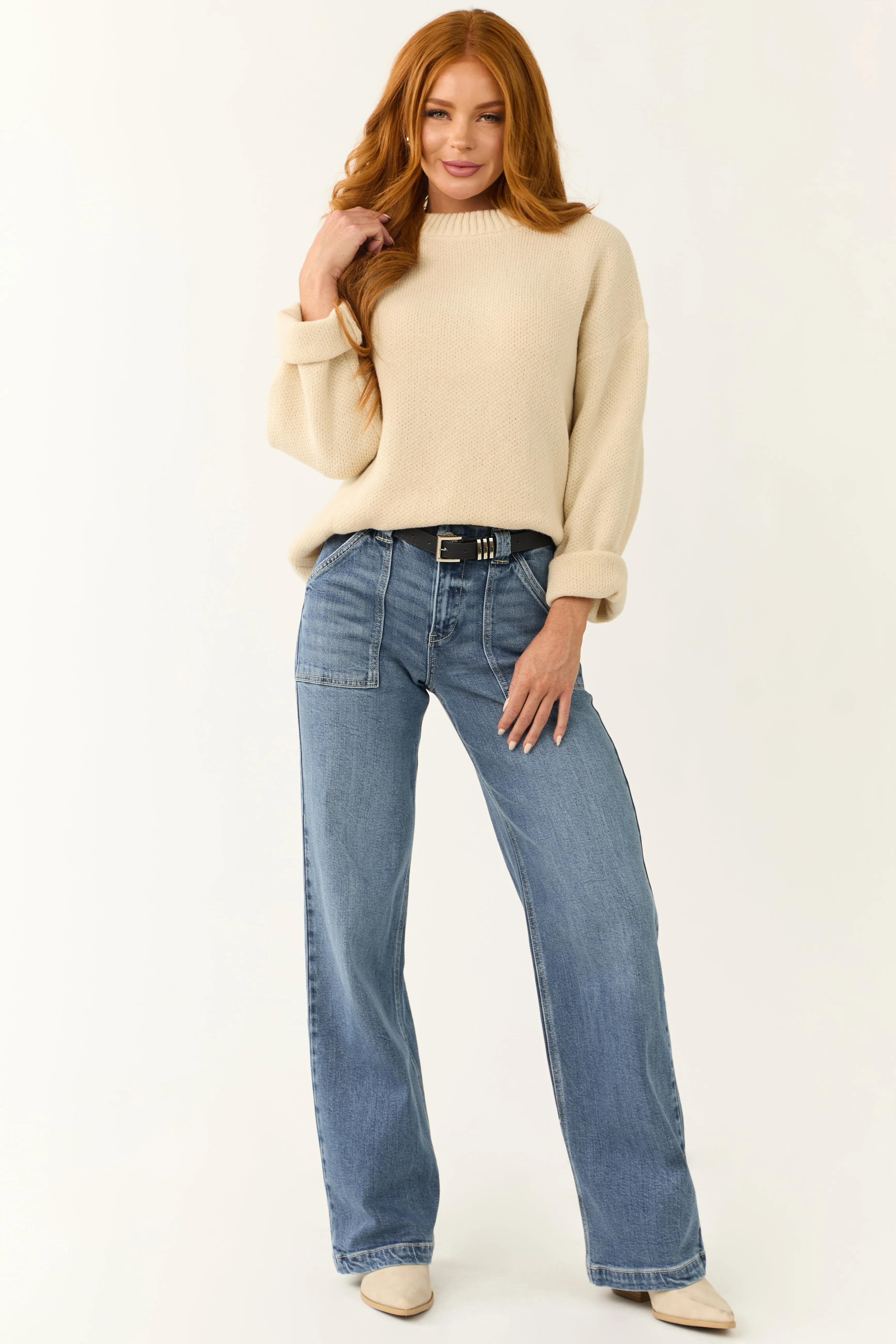 Cream Loose Sleeve Thick Knit Sweater sold by Lime Lush product image thumbnail 2