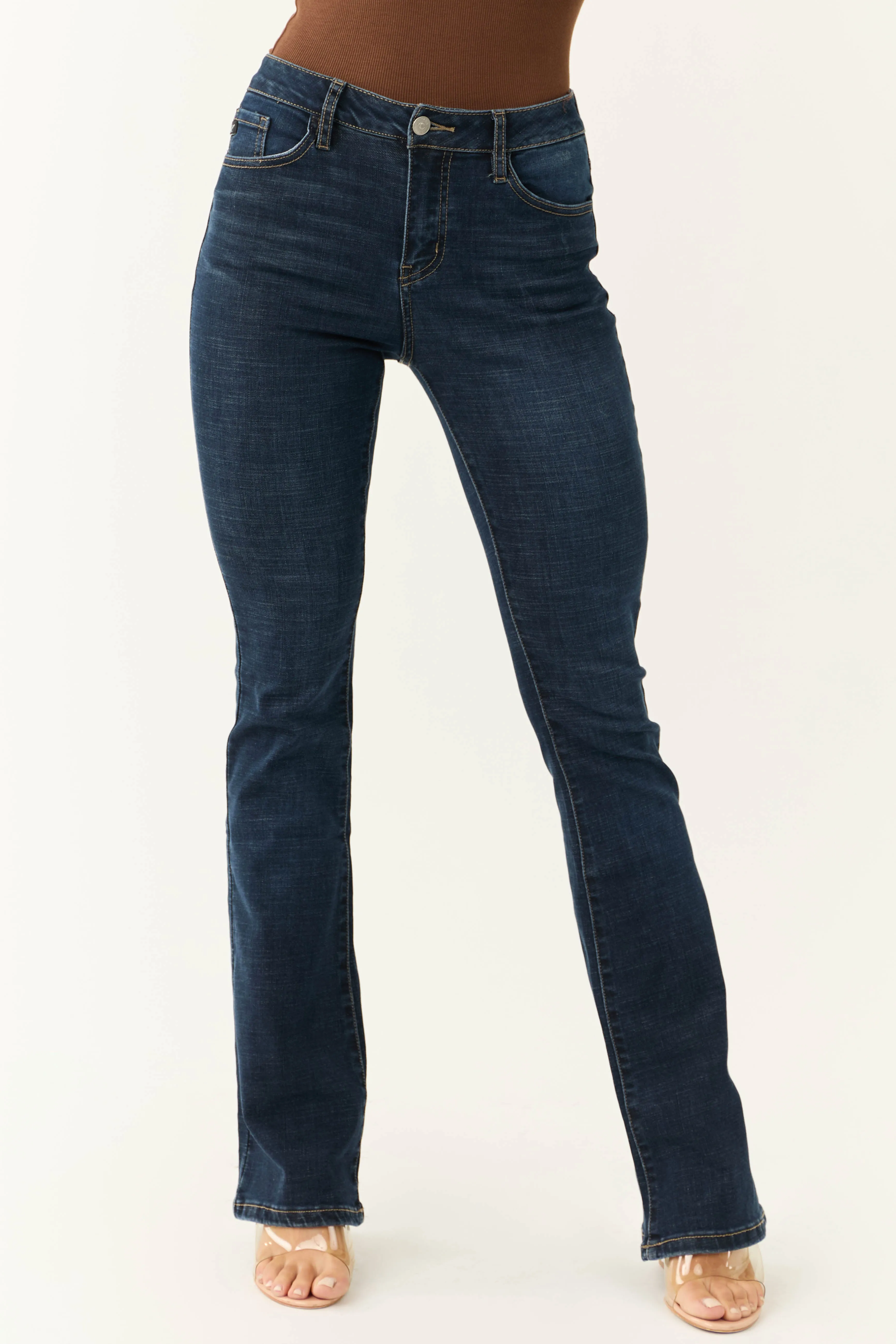 KanCan Dark Wash Flare Leg High Rise Jeans sold by Lime Lush