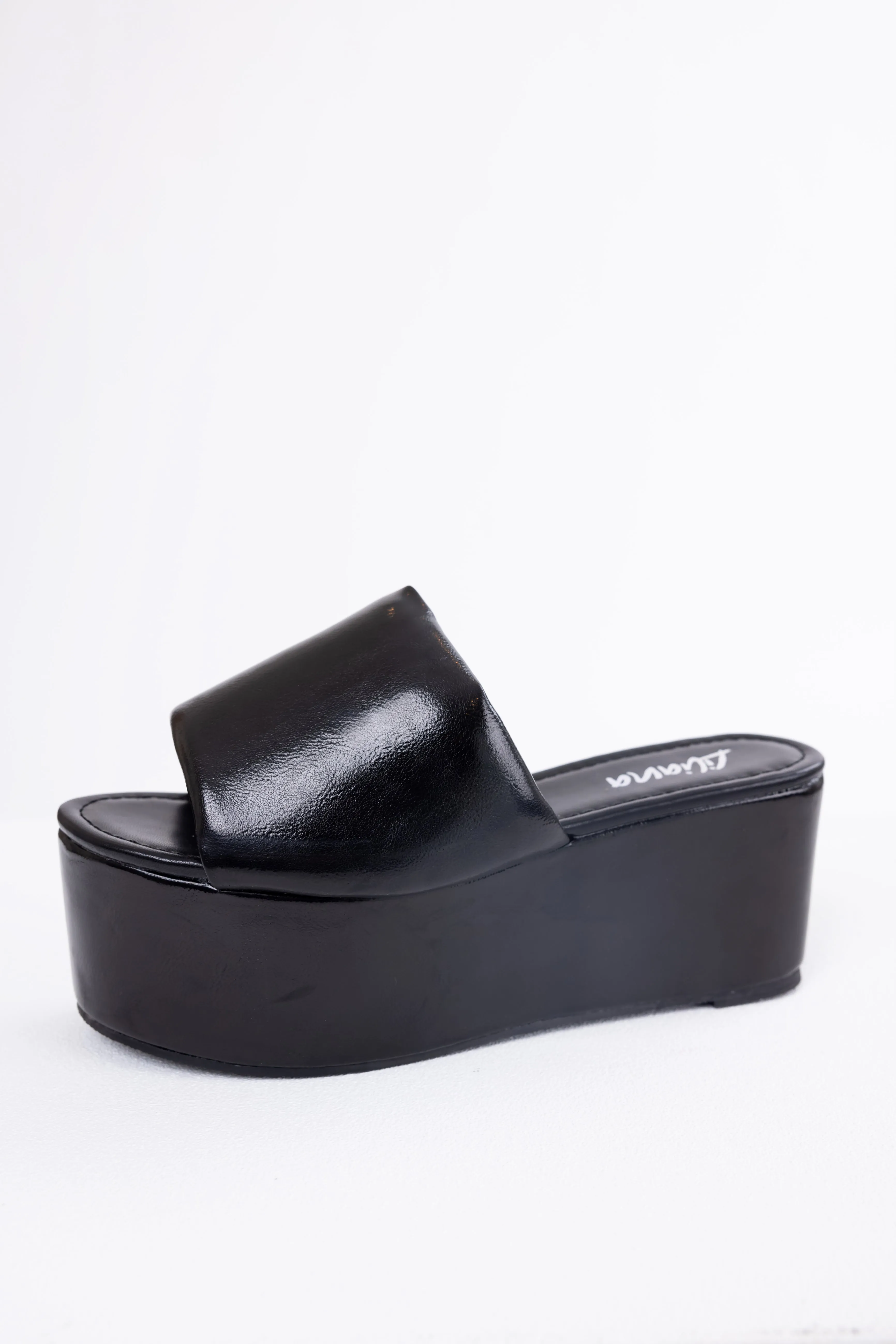 Black Faux Leather Puffy Band Platform Sandal sold by Lime Lush product image thumbnail 3