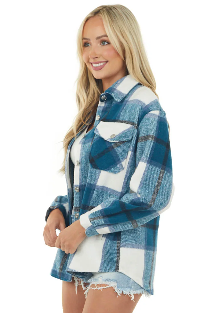 Sea Blue Plaid Chest Pocket Soft Shacket sold by Lime Lush product image thumbnail 4