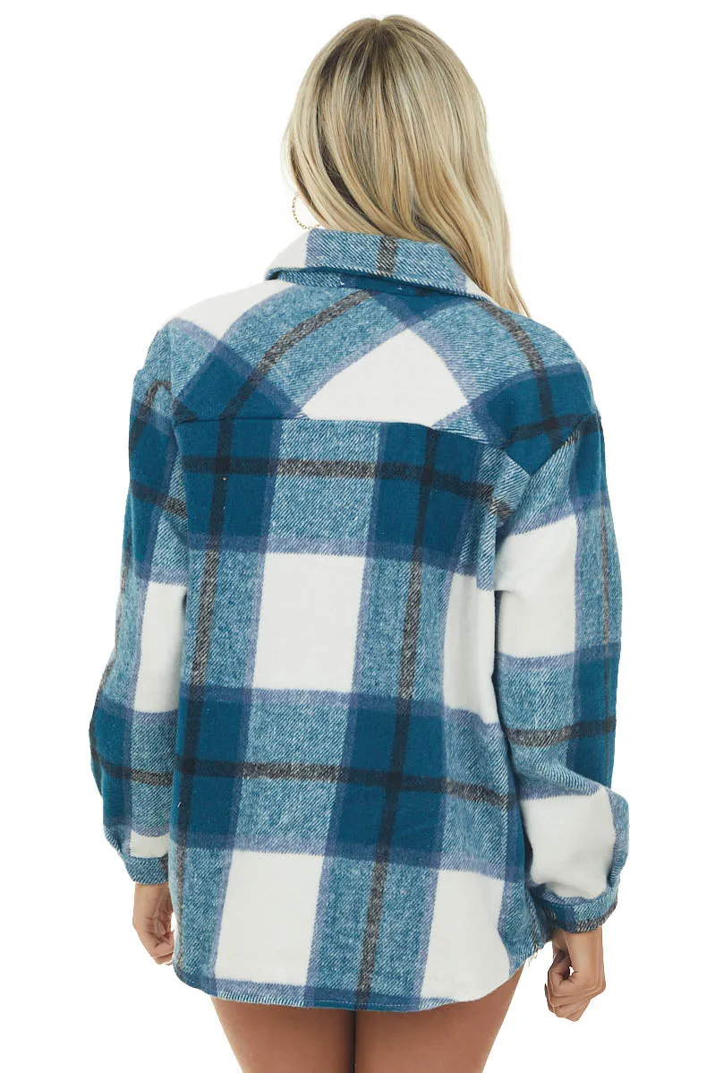 Sea Blue Plaid Chest Pocket Soft Shacket sold by Lime Lush product image thumbnail 5