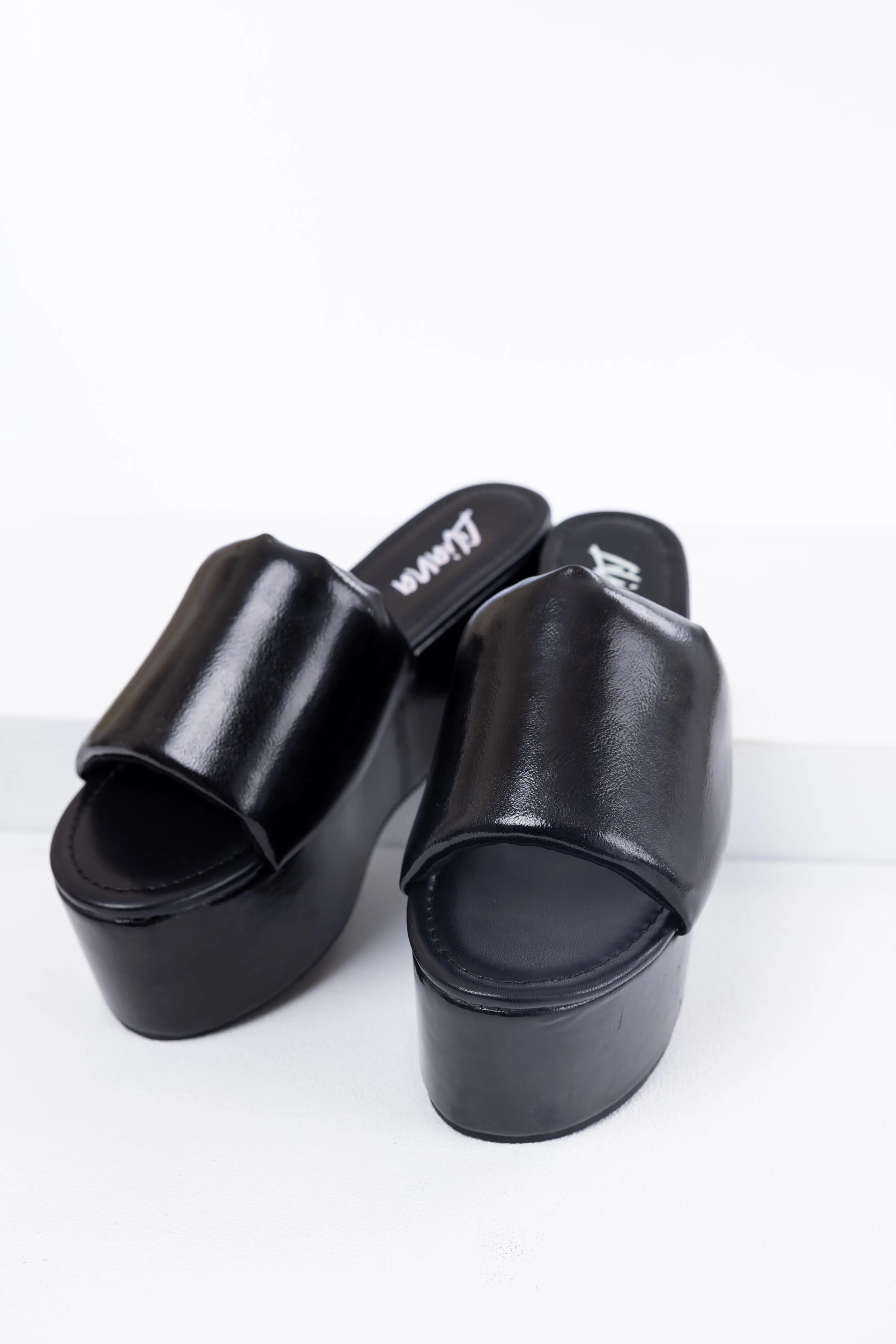 Black Faux Leather Puffy Band Platform Sandal sold by Lime Lush product image thumbnail 2