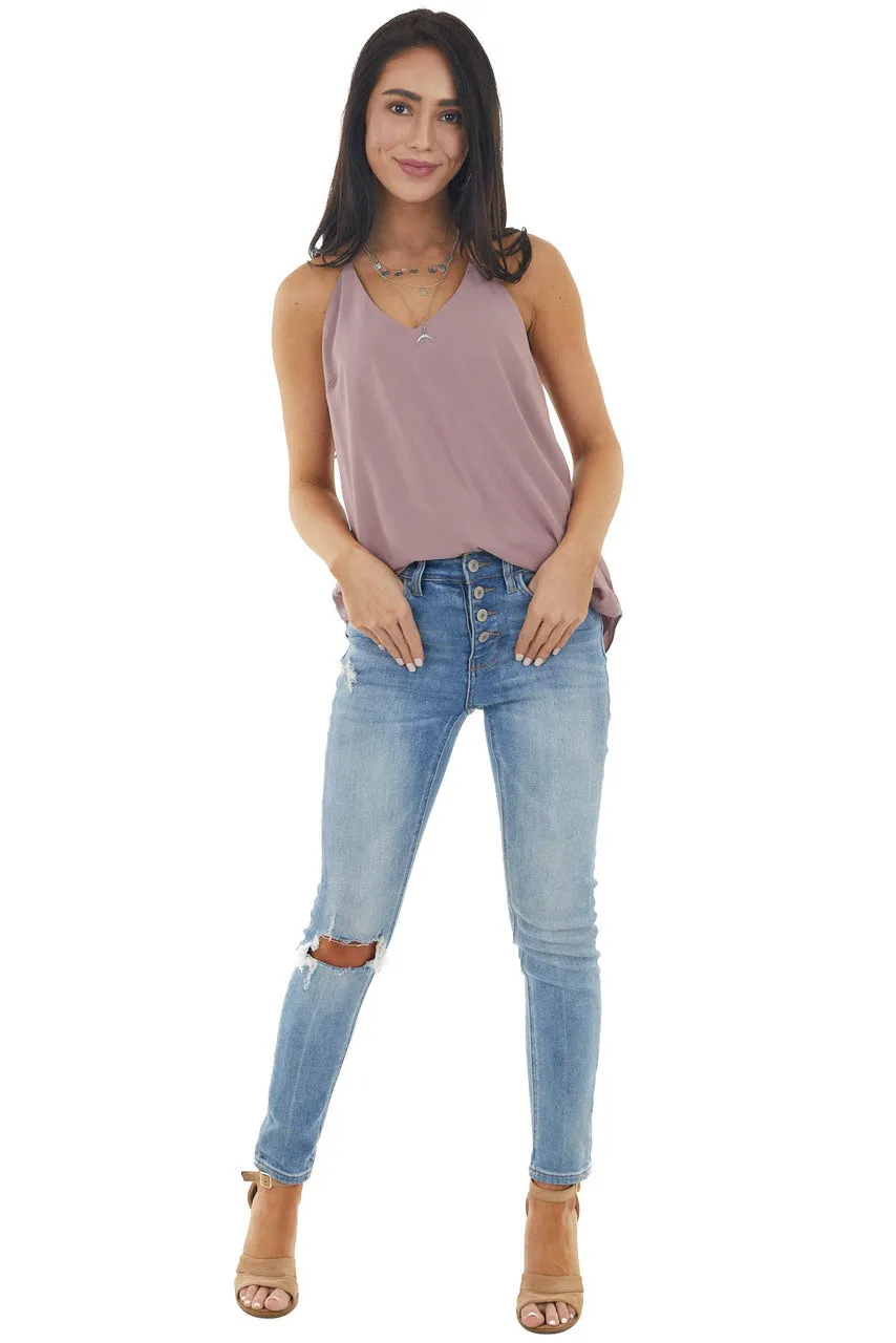 Misty Mauve Sleeveless Woven Tank Top with Spaghetti Straps sold by Lime Lush product image thumbnail 4