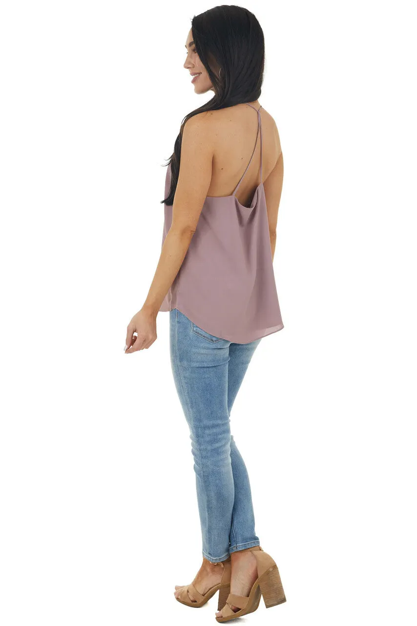 Misty Mauve Sleeveless Woven Tank Top with Spaghetti Straps sold by Lime Lush product image thumbnail 5